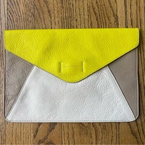 GAP LEATHER Envelope Clutch with Magnetic Snap 10.75” x 7.5” in Solar Flare